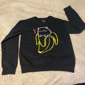 Black Bananya Sweatshirt with Cat and Banana Design